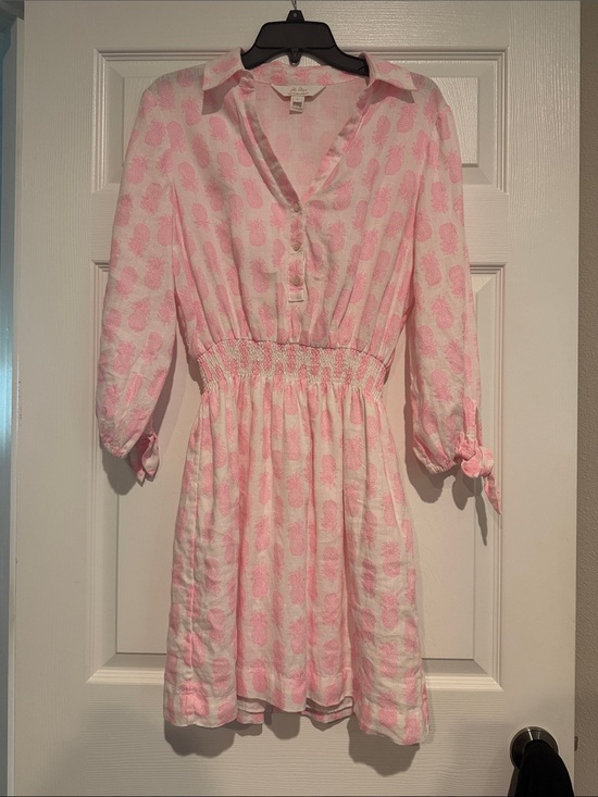 Lilly Pulitzer Dresses & Skirts - Light Pink Pineapple-Print Smocked Waist Dress Lily Pulitzer